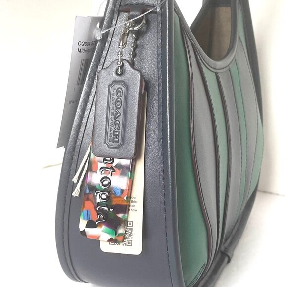 Coach Ergo Wavy Stripe Upcrafted Green Leather 90s Bag CQ004 Blue - Picture 4 of 10